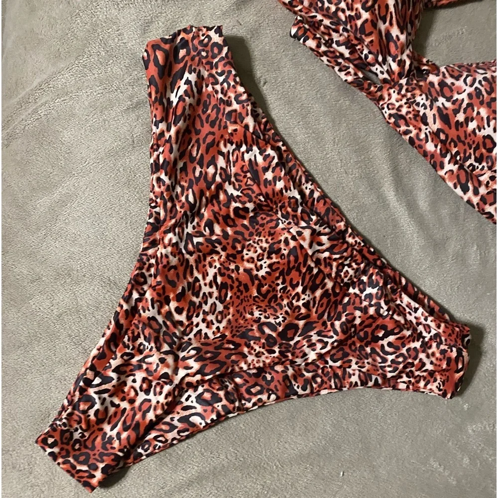 SHEKINI Crisscross Push-Up Bandage Wrap Bikini-Brown Leopard